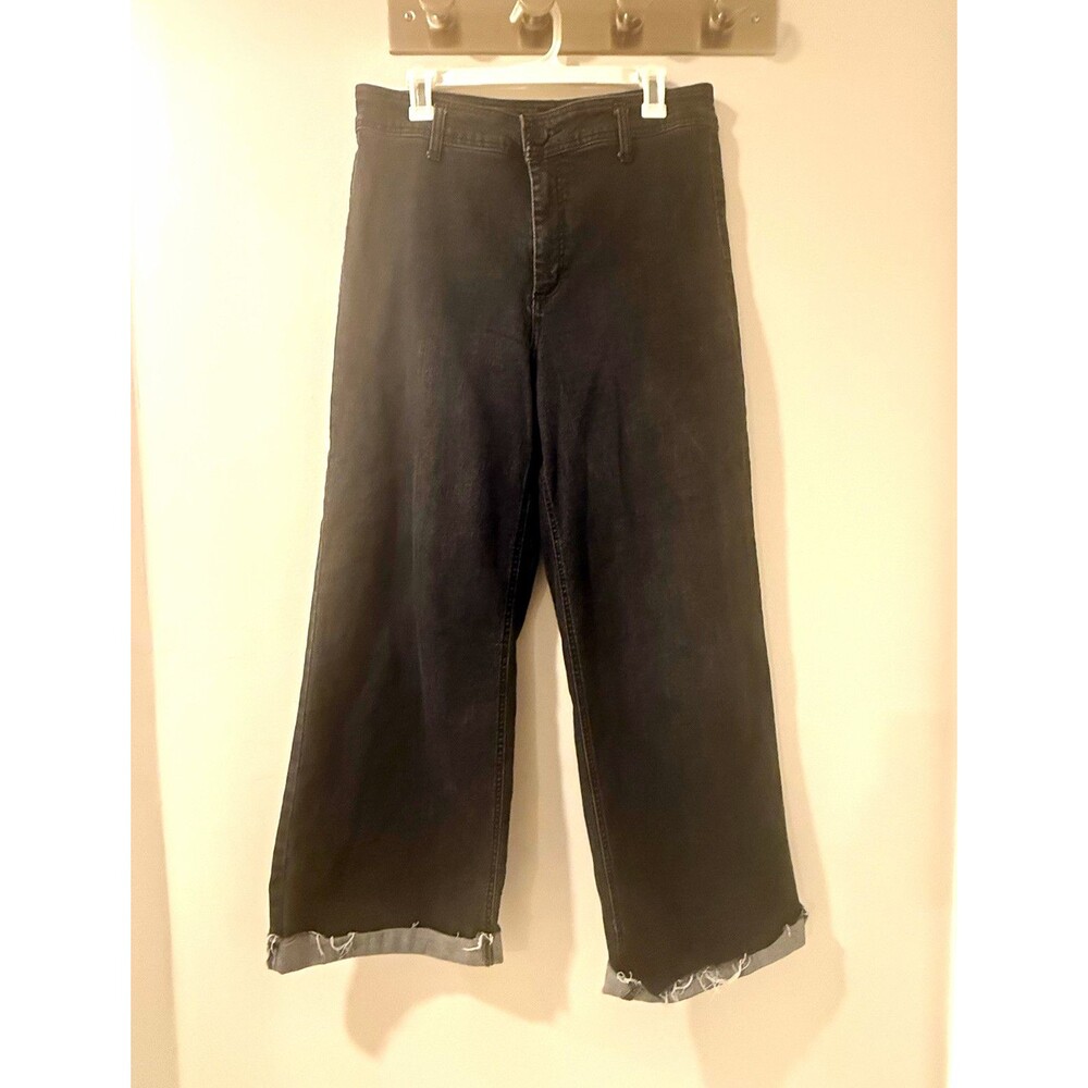 OAT New York Women’s Black Dark Wash Wide-Leg High Rise Cuffed Jeans Size 12